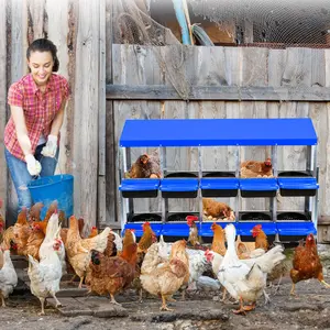 Compartment Chicken Nesting Box with Bracket Legs, Laying Boxes with Waterproof Roof,Ventilation Holes & Removable Trays for Chicken, Easy Egg Collection, Egg Safe Storage, Blue