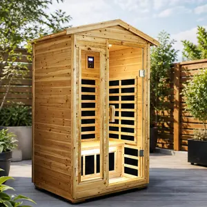 ARCH Two Person Far Infrared Outdoor Sauna Room, Natural Wood, 6 Heating Panels, Bluetooth Audio, LED Reading Light, Touch Control LCD Display, 1750W, 120V, 60Hz, for Home Backyard Garden Patio Deck Relaxation and Detoxification, Color: Natural Wood