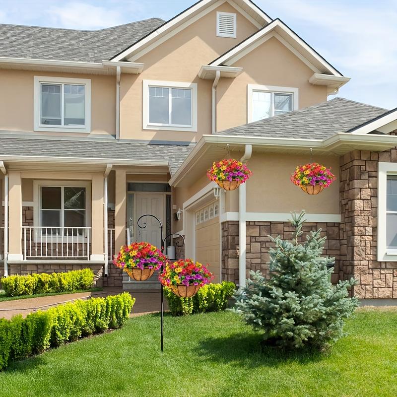 2pcs Artificial Hanging Flowers Baskets with 24 Realistic Daisies & Eucalyptus - UV-Resistant Outdoor/Indoor Decor for Porch, Patio, Balcony, Yard - Includes Hanging Baskets & Greenery