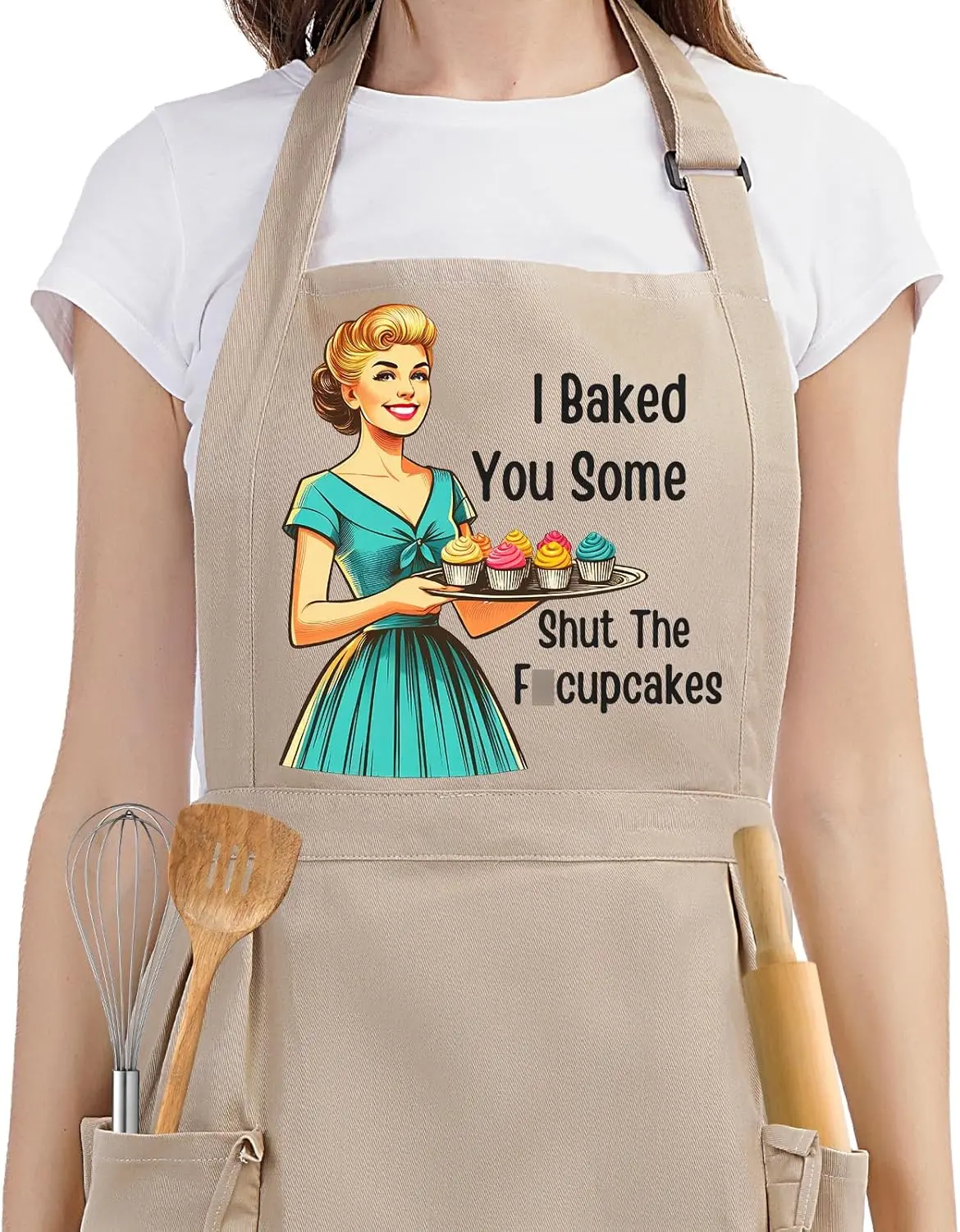Funny Cooking Baking Aprons for Women w/Pockets, Ruffle - Cute Sarcastic Womens Kitchen Apron, Hilarious Retro Baker Gifts for Housewife Mom Chef Friend Her, Christmas Baking Gifts for Women
