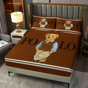 3-Piece Bear Themed Bed Sheet Set (Including 1 Fitted Sheet And 2 Pillowcases), Vintage Polo Teddy Bear Bedding Set, Suitable For Bedroom Decoration Of Teenagers, Children, Boys And Girls, Bed Sheets Set, Bedsheet Sets