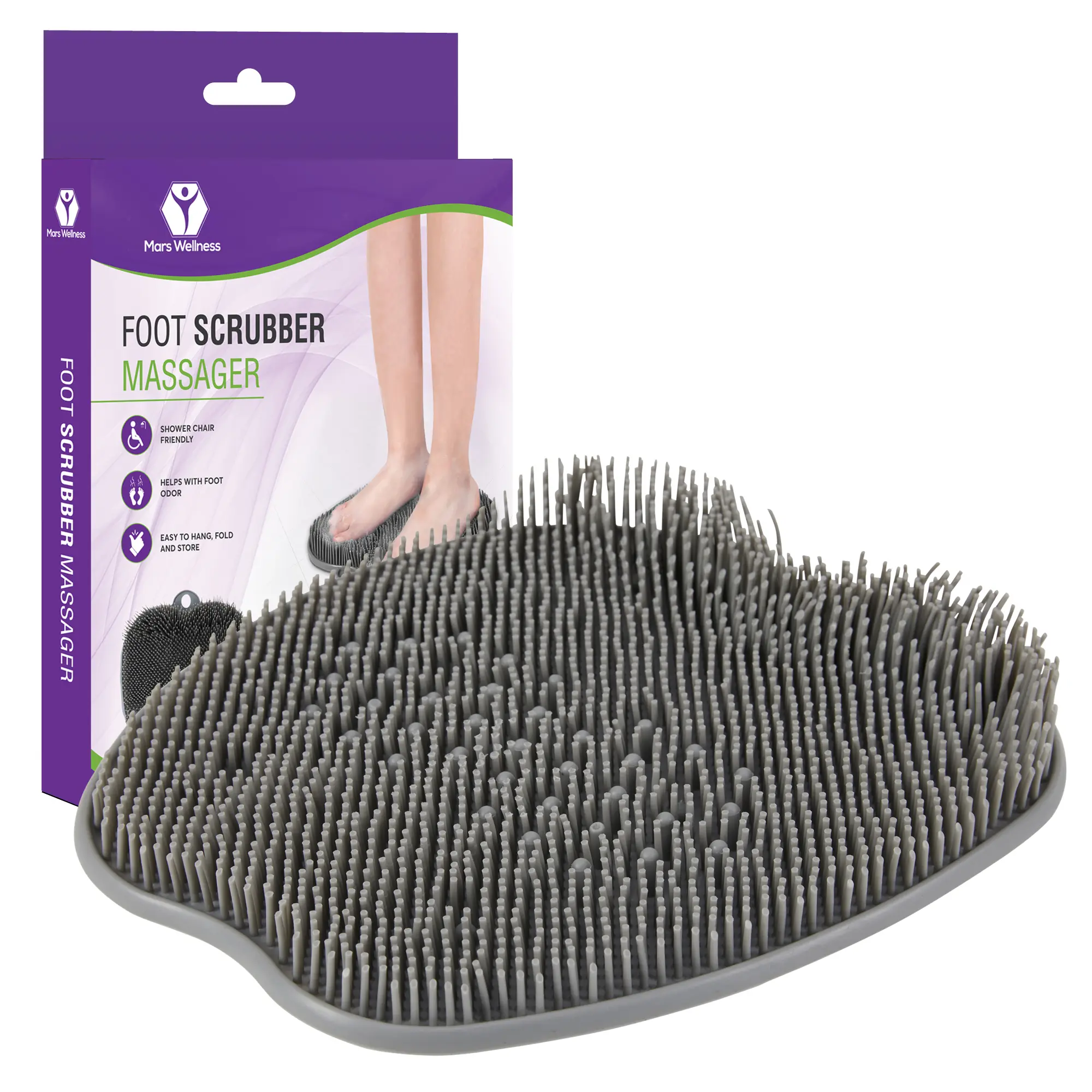 Shower Foot Scrubber and Massager - Foot Scrubber in Shower - Suction Foot Scrubber - Cleaner and Massager Mat - Improves Circulation - Easy to Store - Gray