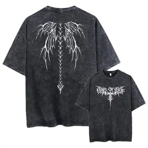 Oversize Printed T-shirts Men Gym Vintage Heavyweight T Shirts Cotton Workout Acid Wash Baggy Tees Street Fashion Tops