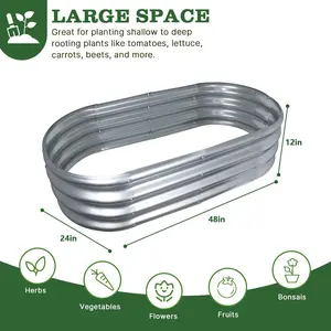 4x2x1FT Galvanized Raised Garden Bed Kits, Oval Metal Planter Boxes with Open Bottom, Large Corrugated Steel Garden Bed for Vegetables, Flowers & Herbs, Rustproof & High Stability, Silver Outdoor Pots