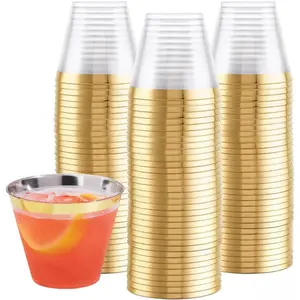 100-Pack 9oz  Rimmed Plastic Cups Disposable  Glasses for Charcuterie, Weddings, Parties, and Events - Elegant  and Drinking Cups for Champagne, Martini, and Mocktails