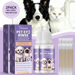 [2-Pack] Pet Eye Rinse with Cotton Swabs  Gentle Tear Stain Remover & Cleaner for Dogs & Cats, Relieves Redness, Itching & Crusty Eyes. Natural Formula, 2x30ML Value Set!