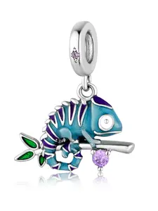 Charm Copper Plated Silver Color Chameleon Charm, Cute Animal Pattern, Zircon Embedded, Perfect Gift for Friends, All Seasons Accessory, Dangling Charms