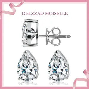 Delzzad Pear Cut Stud Earrings D Color VVS Synthetic Moissanite Stud Unisex Earrings Birthday Anniversary Mother's Day Gifts for Men Women