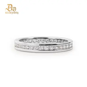 Delzzad Eternal Path Ring Channel Set Eternity Wedding Band Ring VVS Synthetic Moissanite Ring Jewelry Copper Band Perfect Birthday Engagement Wedding Anniversary Christmas Valentine's Day Gift