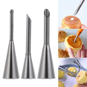 3 Pcs Pastry Cream Tips, Stainless Steel Long Buttercream Nozzle, Donut Filling Tip, Small Baking Sugar Icing Decoration Tool