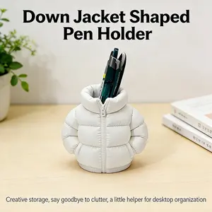 3D Printed Down Jacket Pen Holder, Multifunctional Makeup Brush Storage Canister, Student Stationery Organizer for Desktop Decoration, Desk Accessories, Work Organizer