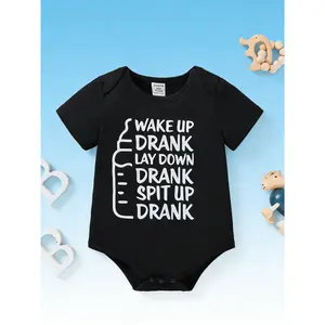 Baby Boys Casual Everyday Versatile Cute Fun Slogan Print Soft Comfortable Knit Bodysuit Suitable For Everyday Wear And Outdoor Activities Spring/Summer
