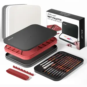 Wet Pallet for Painting Miniatures - Golden Maple 2 in 1 Dry and Wet Palette with Lid, Including 11 Miniature Paint Brushes,100PCS Palette Paper, 4PCS Sponges, Paint Brushes Holders