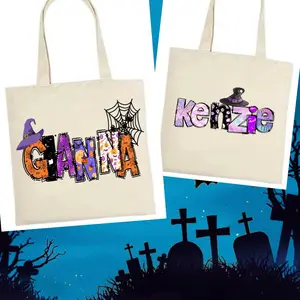Halloween canvas personalized tote bag/ trick or treat bag