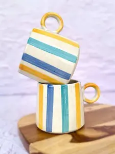 Casa Amarosa Handcrafted Ceramic Bright Striped Coffee Mug