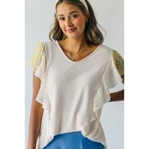 The Baynor Floral Chiffon Blouse in Oatmeal + Yellow