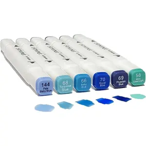 6 count Blue Colors Sea  Sky  Markers Set, Dual Tips Art Markers Clear Blending Pen Drawing Sketched Double Tipped for Adults  Artists (Blue)