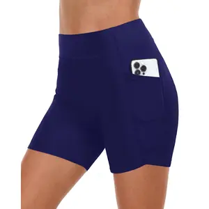 Daci Women High Waisted Swim Shorts - Bathing Suit Short with Pockets Tummy Control Swimsuit Bottom Boy Shorts