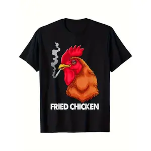 Fried Chicken T-shirt With Fancy Print, Casual Comfy Tee, Trendy Short Sleeve Top For Summer Daily Wear