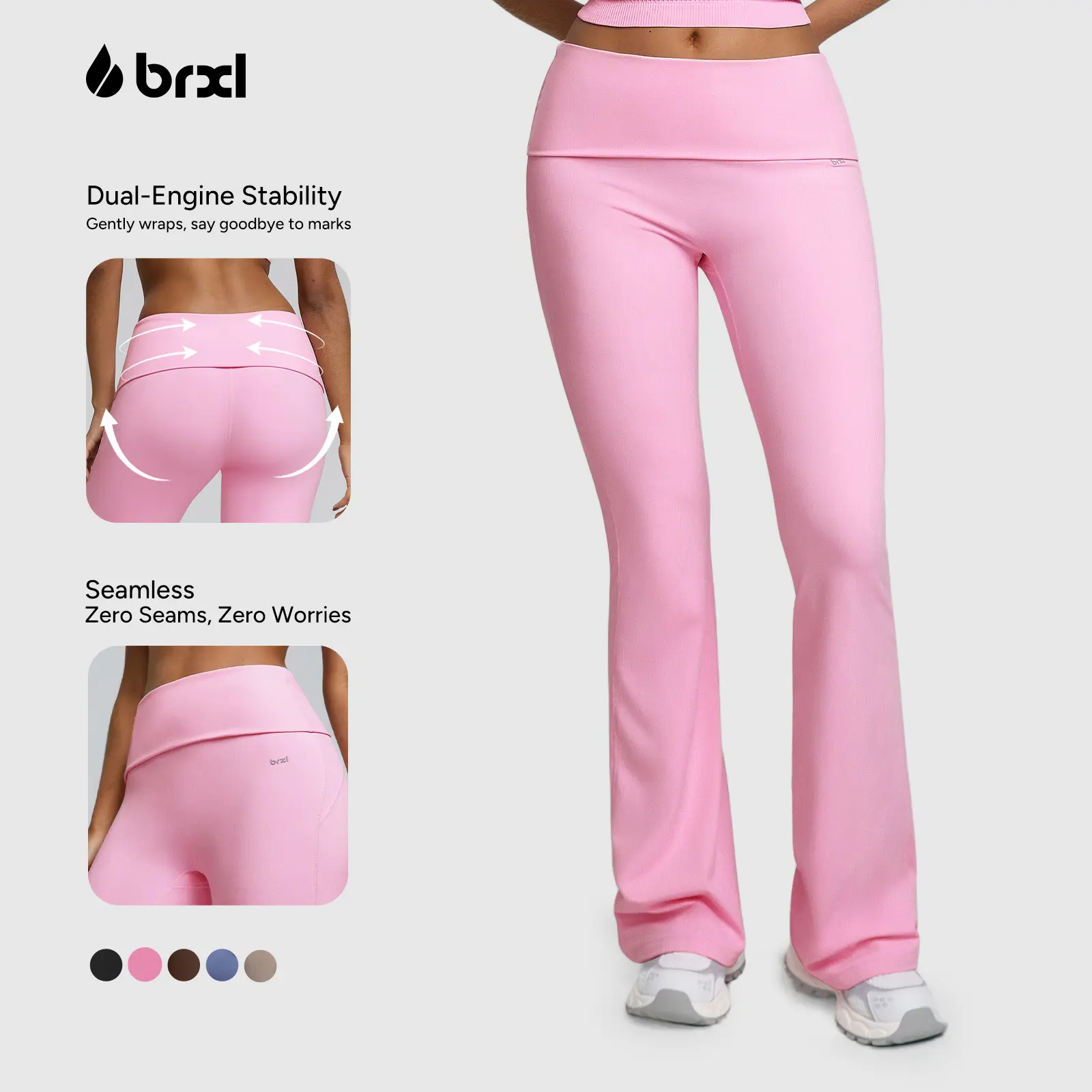 BRXL【Discount for live】Fold Over Flared Yoga Pants for Women No Front Seam Leggings Mid Low Waist Lounge Pants Buttery Soft Stretchy Fabric with Tummy Control and Bootcut Design for Casual Workout NoSeam-brxl-3