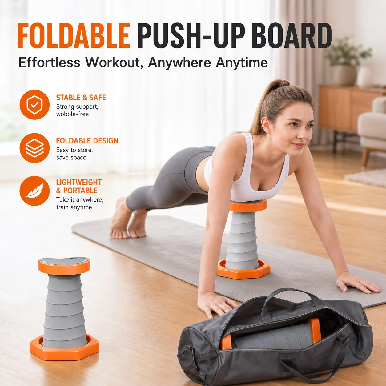 Lightweight Retractable Push Up Trainer for Full Body Strength Training home gym essential