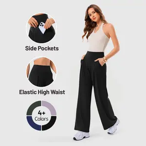 Wide Leg Dress Pants for Women High Waisted, Front Pleated Work Trousers with Pockets, Yoga Casual Lounge Palazzo Slacks