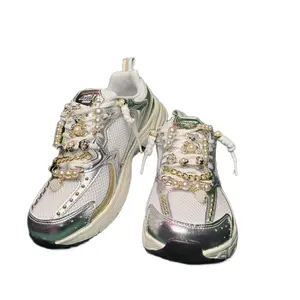 Junk Avia Sneakers with Pearl and Chain Decorations White and Silver Design