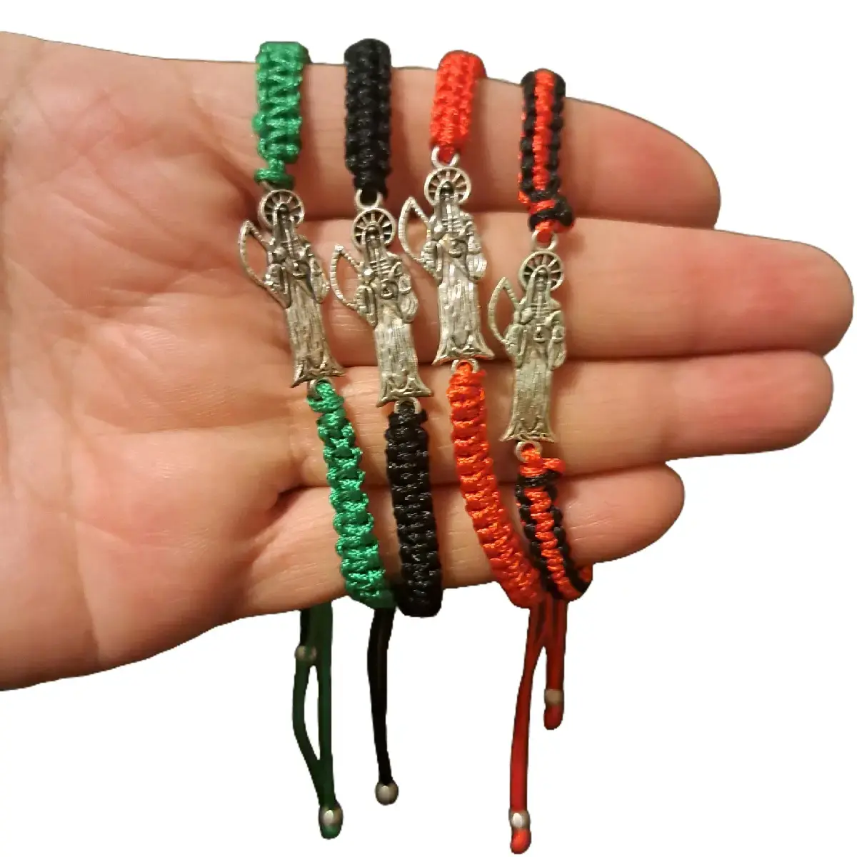 Santa Muerte Unisex Bracelet for Men and Women - Handmade with Stones and Charms, Adjustable Fit, Versatile Accessory