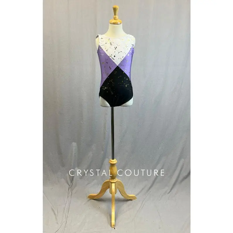 Lilac, Black & White Quadrant Leotard with Gold Flecks