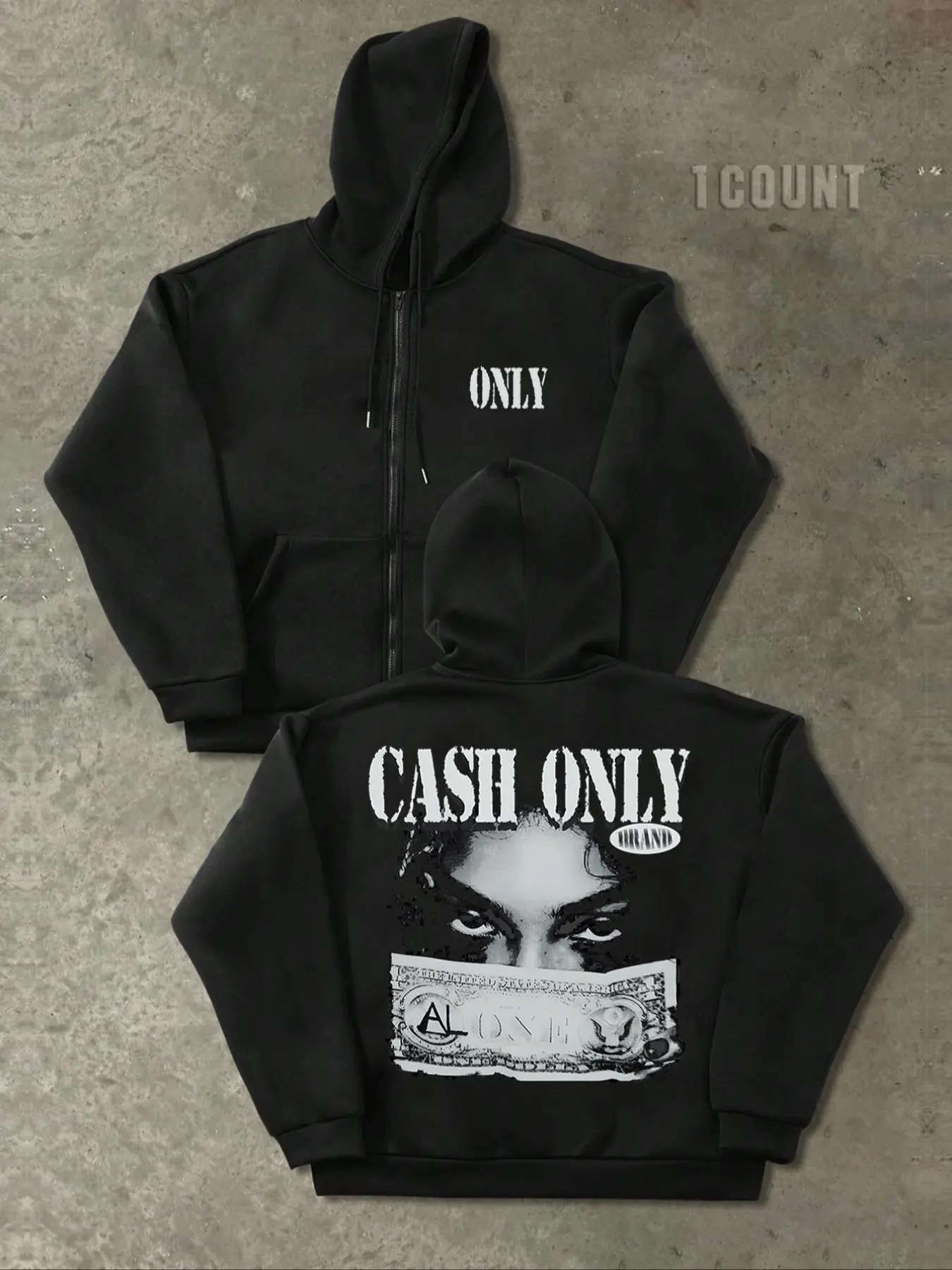 Men's Zip-Up Knit Hoodie with Eye Print, Vintage American Style Casual Streetwear, Loose-Fit All-Season Sweatshirt, Versatile Fashion Piece, Casual Hooded Sweatshirts