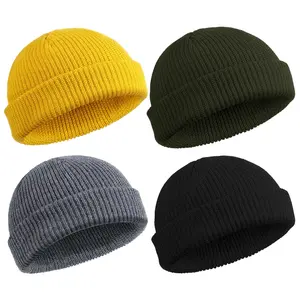 4 Pieces Trawler Beanie Watch Hat Roll up Edge Skullcap Fisherman Beanie Unisex