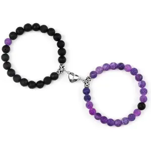 Set Of 2 Couples Bracelet    Bead Stone Stretch Bracelet Unisex Anniversary, Friendship, Valentine, Christmas