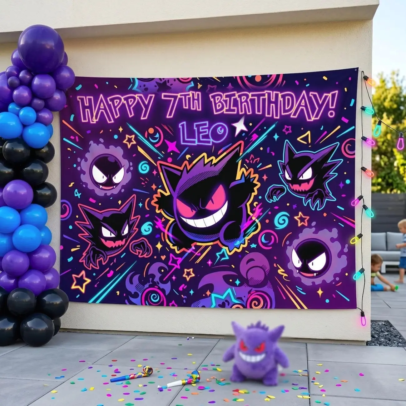 Custom Neon Anime Ghost Birthday Backdrop P,ersonalized Gamer Party Banner Monster Boys Tapestry