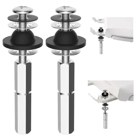Hibbent 2 Pack Stainless Steel Toilet Bolt Kit, Heavy-Duty Anti-Slip Leak-Proof Polished Chrome Bolts with Extra-Long Downlock Nuts, Rubber Washers, Gaskets, Fits Most Toilets, Built to Resist Corrosion and Rust for Easy Bathroom Repair