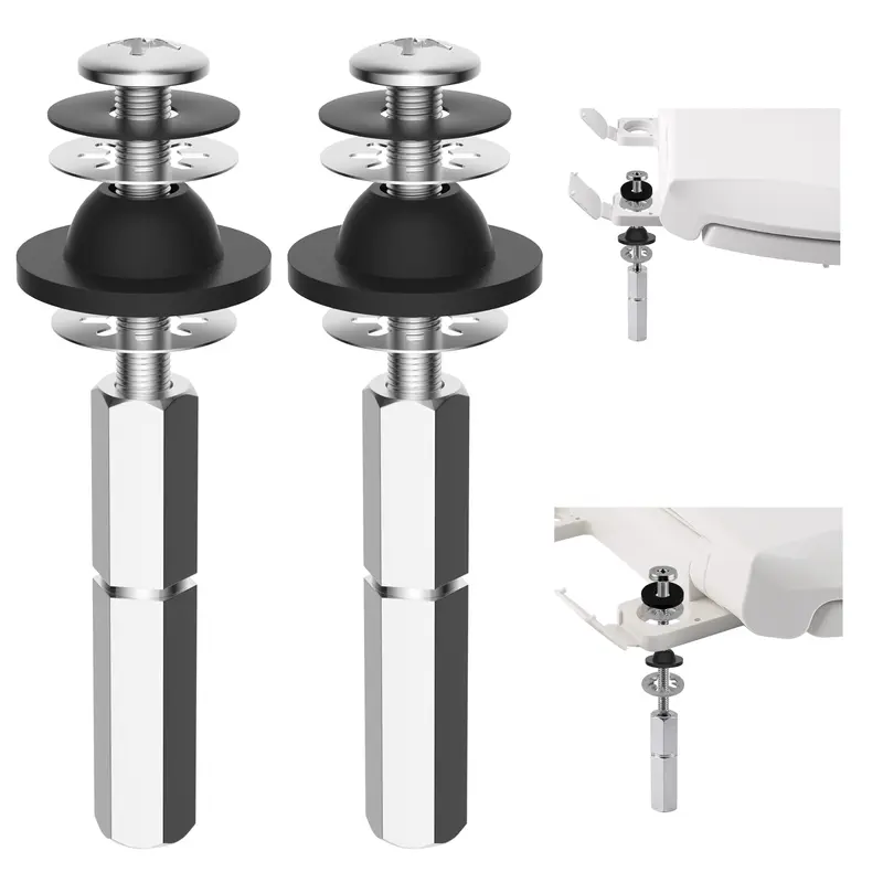 Hibbent 2 Pack Stainless Steel Toilet Bolt Kit, Heavy-Duty Anti-Slip Leak-Proof Polished Chrome Bolts with Extra-Long Downlock Nuts, Rubber Washers, Gaskets, Fits Most Toilets, Built to Resist Corrosion and Rust for Easy Bathroom Repair