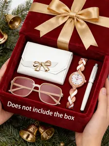 Women's Elegant Casual Watch Set 4pcs, Luxury Fashion Style with Wallet Glasses Pen, Perfect Gift for Holidays Christmas Thanksgiving, Gift Pack