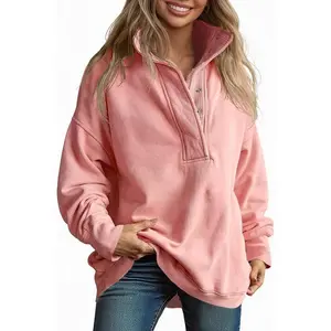 Womens Oversized Sweatshirt Casual Snap Stand Collar Long Sleeve Pullover Tops Fall Travel Outfits