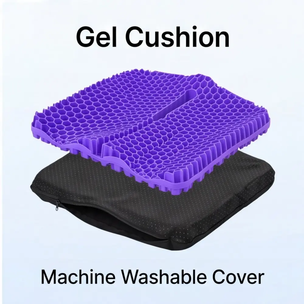 Large Gel Seat Cushion for Long Sitting, Non-Slip Cover, Soft & Breathable, Ideal for Chair, Car, Office, Desk Chair, Wheelchair (16.9x14.6in)