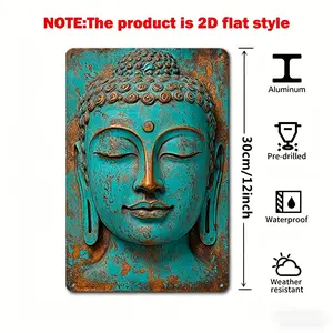 20*30cm Vintage Buddha Statue Wall Art🪷, 2D Flat Aluminum Metal Decor Sign with Mounting Holes, Exquisite Fun Hanging Painting, Perfect Decoration Accessory for Home Club Cafe Daily Decor
