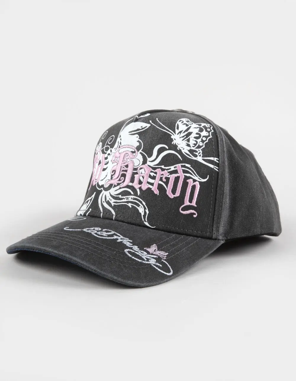 ED HARDY Butterflies Womens Snapback Hat, Washed Black