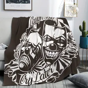 Horror-themed Blanket Cozy "Laugh Now, Cry Later" Anime Style Joker-Inspired Fleece Throw Blanket - Soft Polyester, 200-250g, Perfect for Bed, Sofa, Chair, Living Room Decor,halloween Decor Blanket Sale Christmas Decor Christmas Gifts Birthday