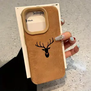 Luxury Matte Sheepskin Leather Phone Case, Deer Pattern, Anti-Drop Soft Shell for iPhone 11/12/13/14 Pro Max/15 Pro/16 Plus