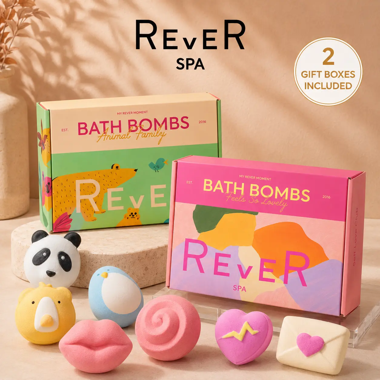 REVER Cute Animal-Shaped Bath Bomb Gift Set, Colorful Fizzing Bath Bombs with Fragrant Scents, Fun Spa Gift for Birthdays, Party Favors & Self-Care