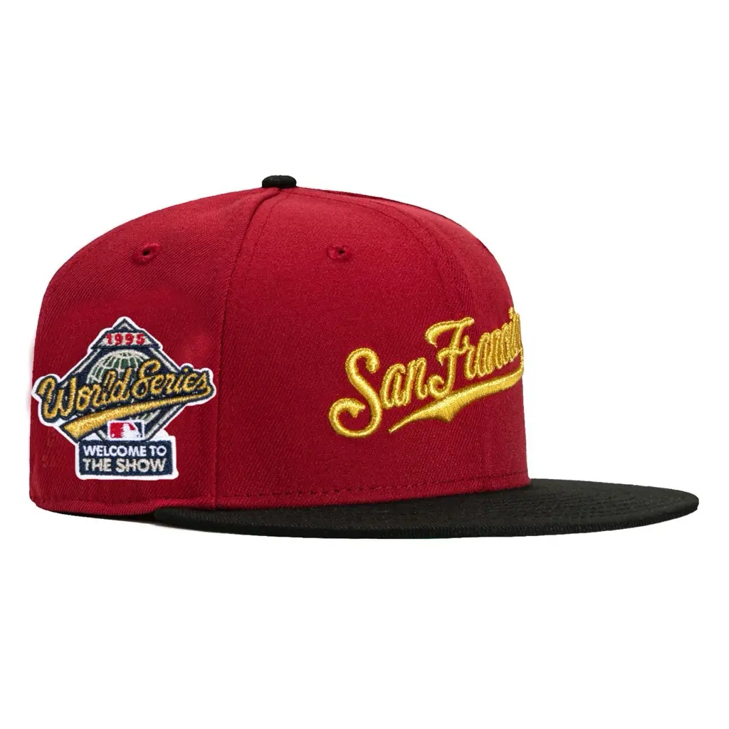 New Era MLB San Francisco Giants World Series 1995 Snapback 9FIFTY Cap Black Gold Embroidered San Francisco Script Side Patch Welcome To The Show Baseball Hat Streetwear Limited Edition Gorras