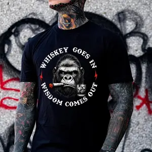 Monkeysober Pure Cotton Whiskey Goes In Wisdom Comes Out Men's Front T-shirt
