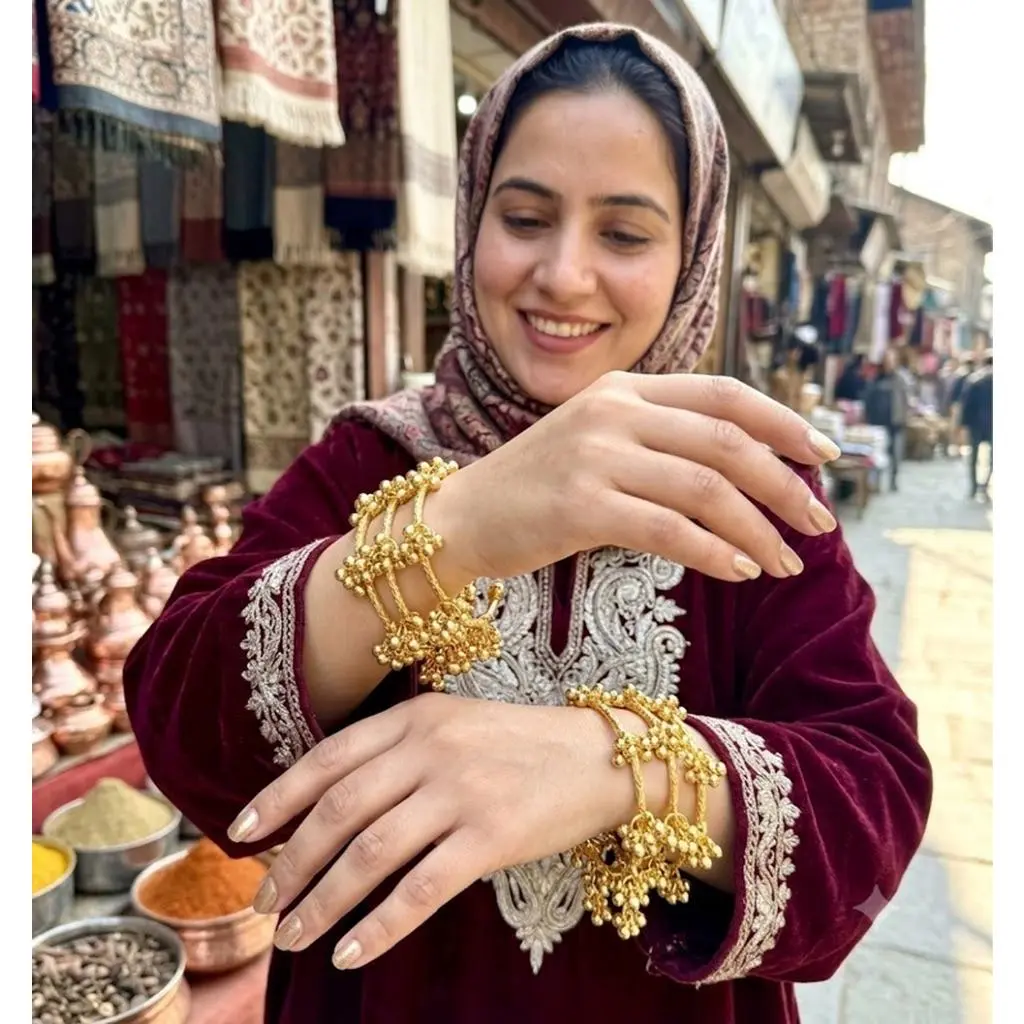 Traditional Adjustable Bangle Set with Hanging Ghungroo Style Bead Clusters Et Gold Tone Jewelry