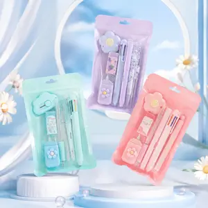 7 Pcs Cute Pink Stationery Set Kawaii School Supplies Office Supplies Including Ballpoint Pens Pencil Sharpener Highlighter Correction Tape Ruler Utility Knife，Cute stationery, Japanese-style stationery birthday gifts. book creative notepad