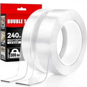 Double Sided Tape Heavy Duty (2 Rolls, 20 Feet) - Removable Waterproof Nano Mounting Filament Tape, 1.2" & 0.8" Width for Picture Hanging, Wall Decor, Posters, Carpets, Rugs - Indoor & Outdoor Use