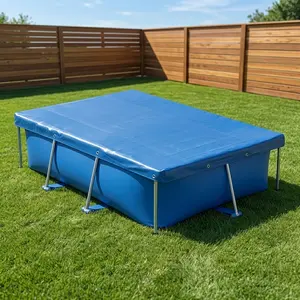 S2879595430 88.1 in × 60.6 in × 4 in Blue rectangular pool cover mat, waterproof heavy-duty PVC durable outdoor cover for ground pools, inflatable pools, patio furniture and vehicles, UV-protective and dustproof cover mat for backyard outdoor use.