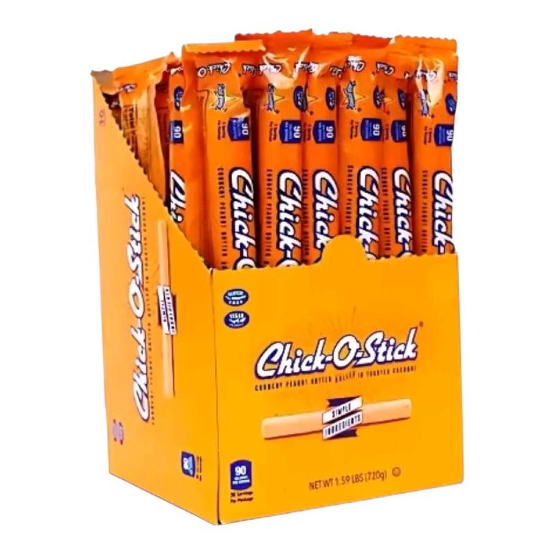 Chick O Stick Candy Bars 32 Pack Box Crunchy Peanut Butter Rolled in Toasted Coconut .7 oz Bars Sweet & Crunchy Snack
